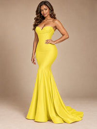 Red Strapless Satin Mermaid Prom Dress with Corset Bodice