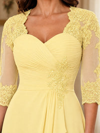 Chiffon Lace Applique Mother of the Bride Dress with 3/4 Sleeves