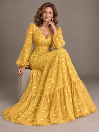 Floral Sequin Embroidered A-Line Mother of the Bride Dress with Long Sleeves