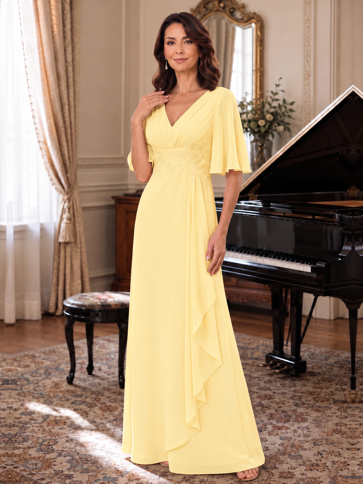 V-Neck Chiffon Lace Mother of the Bride Dresses