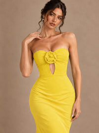 Emerald Green Strapless Mermaid Prom Dress with 3D Rose & Keyhole Cutout