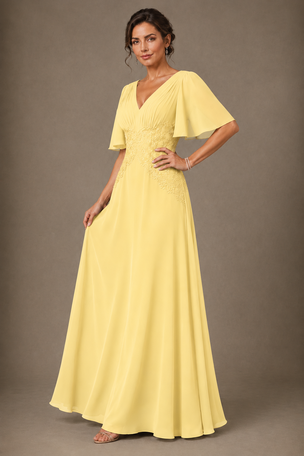 A-Line Chiffon Mother of the Bride Dress with Applique