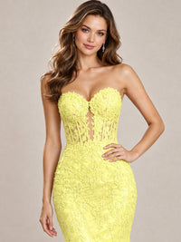Strapless Corset Mermaid Prom Dress with Floral Lace Appliqué
