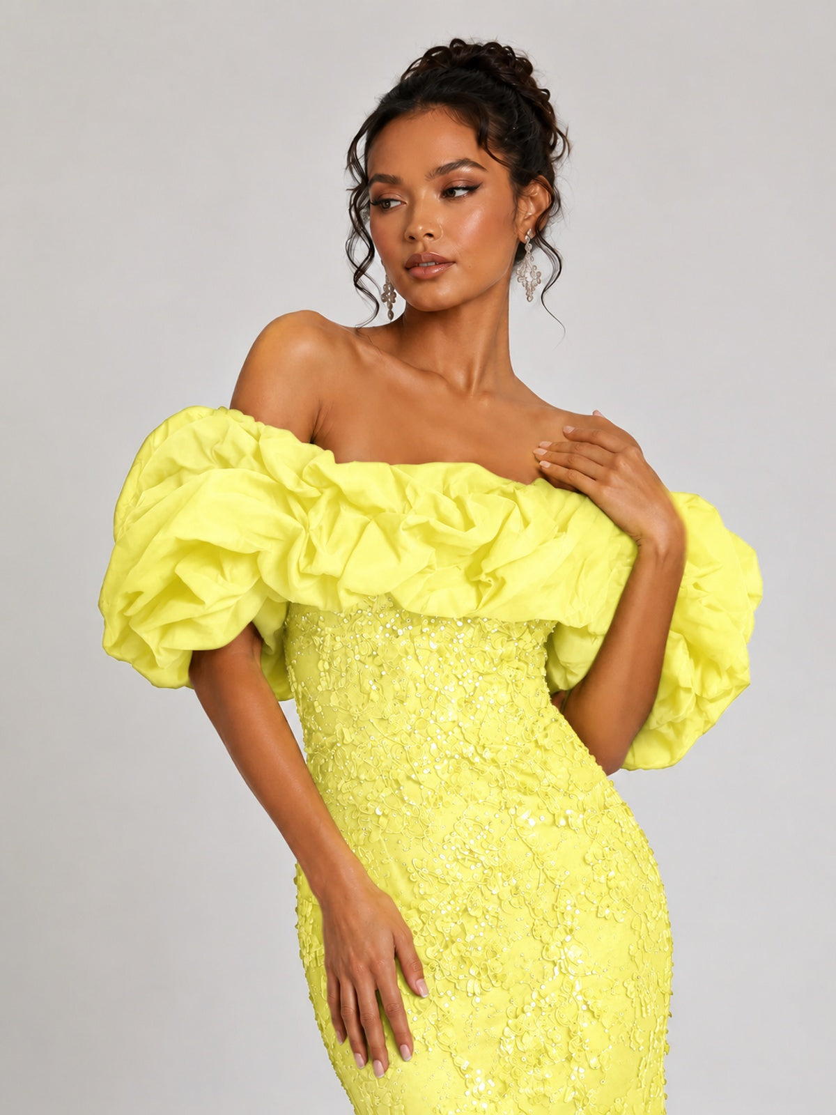 Sequin Off-Shoulder Ruffle Mermaid Prom Dress