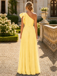 One Shoulder Pleated Chiffon A-Line Floor-Length Bridesmaid Dress