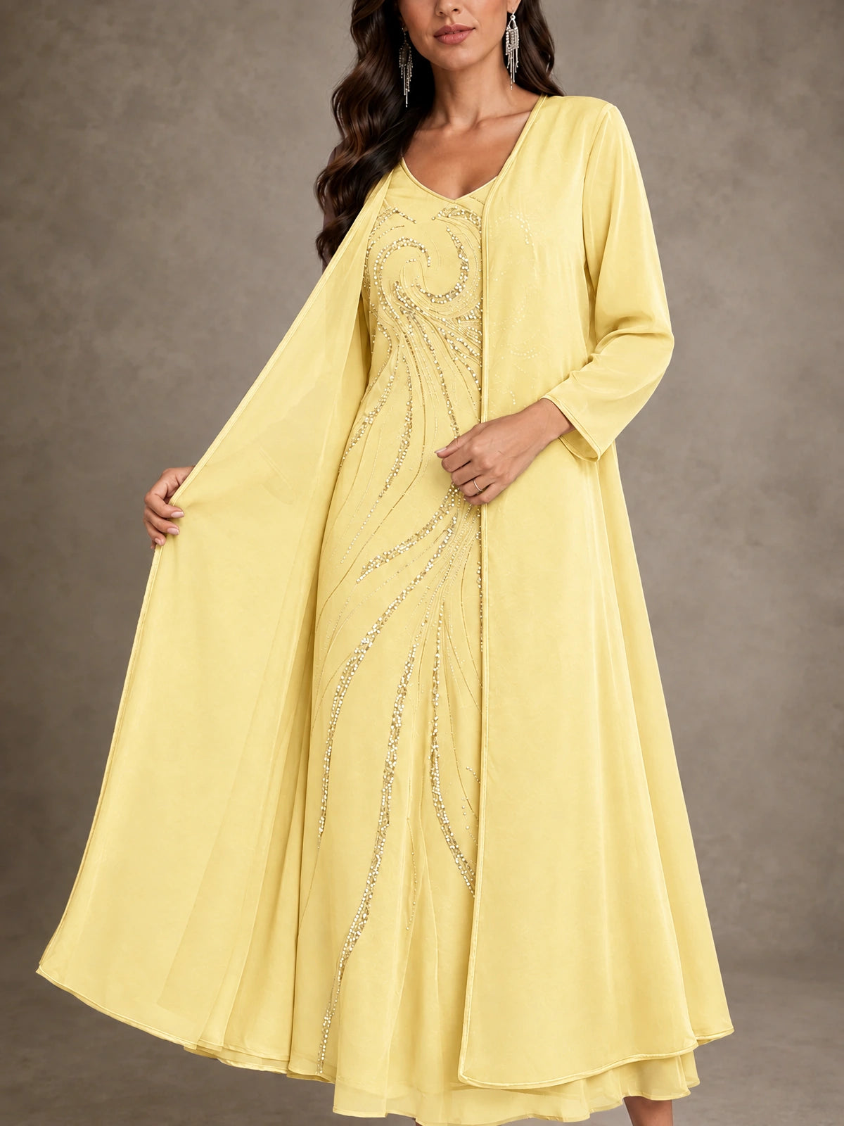 Sequin Chiffon Mother of the Bride Dress with Jacket