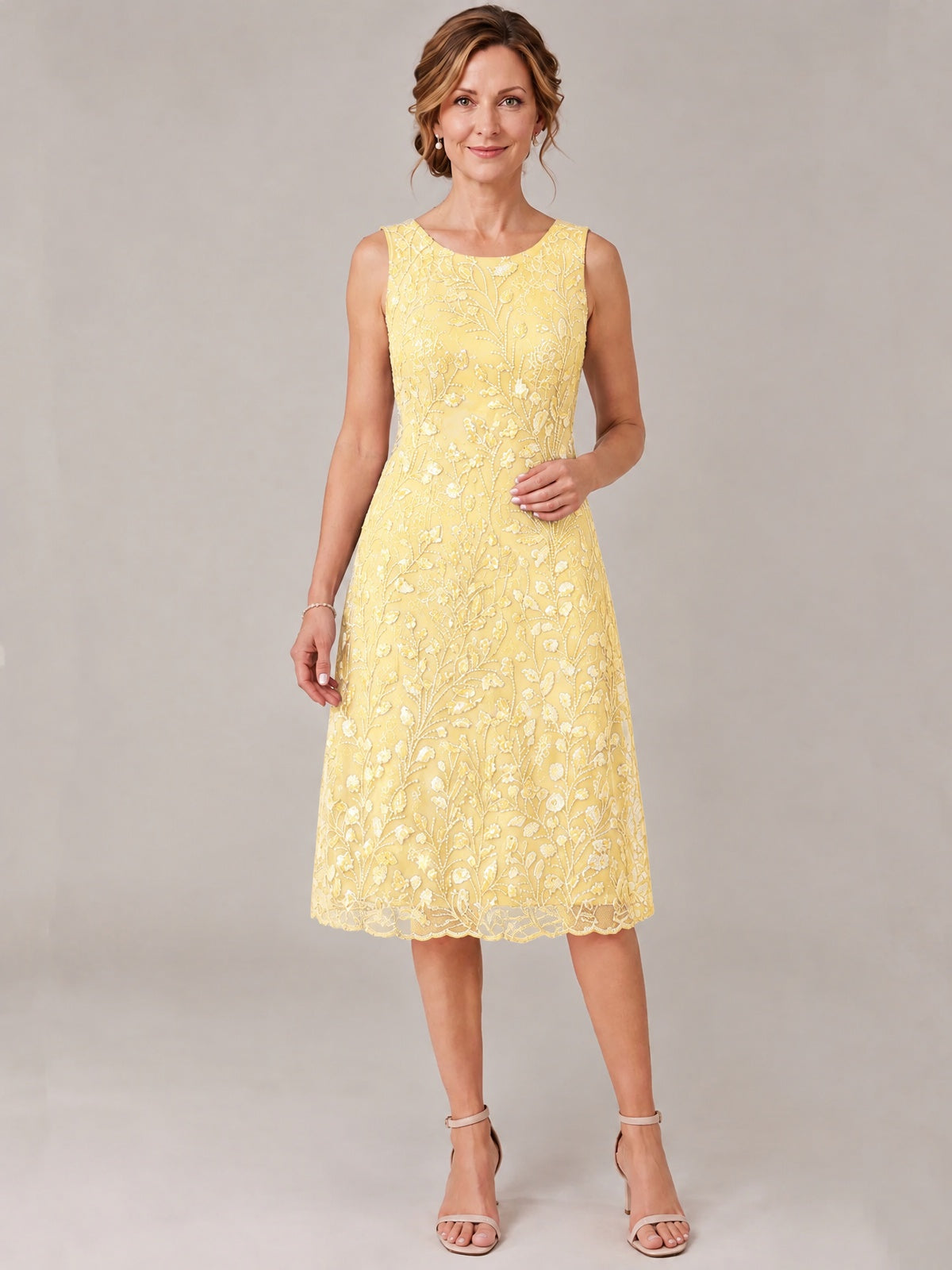 Tea Length Sequin Lace Mother of The Bride Dress with Chiffon Jacket