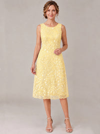 Tea Length Sequin Lace Mother of The Bride Dress with Chiffon Jacket