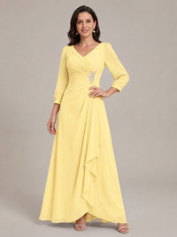 V-Neck Pleated Chiffon Mother of the Bride Dress with Flutter Sleeves