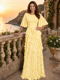 Elegant Chiffon Mother of the Bride Dress with Flutter Sleeves and Ruffle Skirt