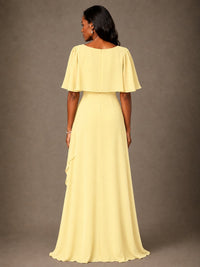 Taupe Chiffon A-Line Mother of the Bride Dress with Cape Sleeves