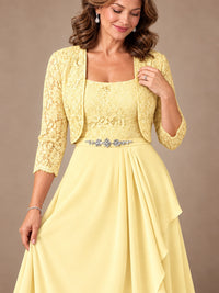 Blush Pink A-Line Mother of the Bride Dress with Lace Jacket and Ruffles