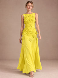3D Floral Applique Sleeveless Formal Maxi Dress