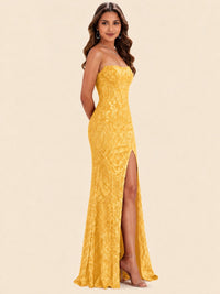 Sequin Lace Appliques Mermaid Prom Dress Spaghetti Strap Formal Gowns with Slit