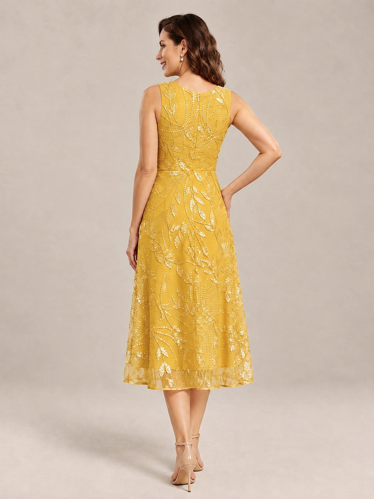 Tea Length Sequin Lace Mother of the Bride Dress with Chiffon Jacket