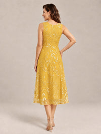 Tea Length Sequin Lace Mother of the Bride Dress with Chiffon Jacket