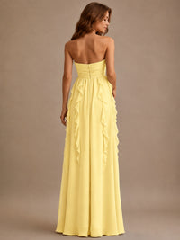 Srapless Sweetheart Chiffon Prom Dress Ruffle Formal Evening Gown