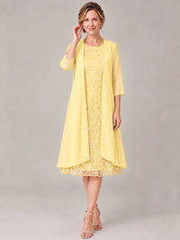 Tea Length Sequin Lace Mother of The Bride Dress with Chiffon Jacket