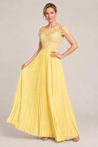 Embroidered Lace Pleated Mother of the Bride Dress