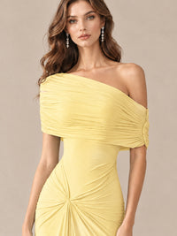 Elegant Draped Off Shoulder Ruched Mermaid Chiffon Formal Evening Gown