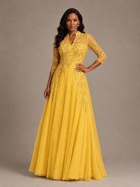 Embellished Appliques Mother of the Bride Dress with 3/4 Sleeves