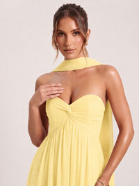 Strapless Ruched Chiffon Long Prom Dress with Scarf