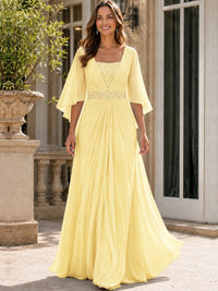 Elegant V-Neck Sequined Chiffon Mother of the Bride Dress with Flutter Sleeves