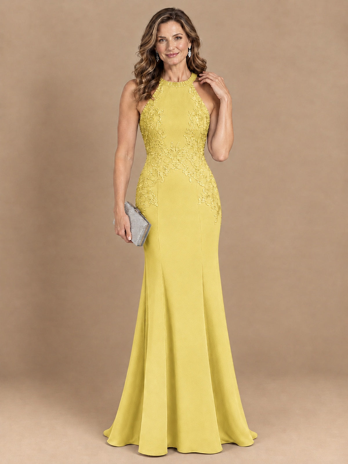 Halter Neckline Lace Appliques Mother of The Bride Dresses