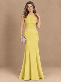 Halter Neckline Lace Appliques Mother of The Bride Dresses