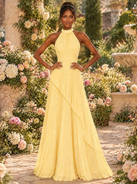 Wrap Pleated Prom Dress Halter A-line Chiffon Formal Wedding Dress