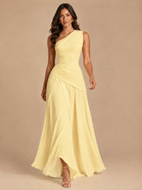 One Shoulder Prom Dress A-line Ruched Women Wedding Formal Gowns