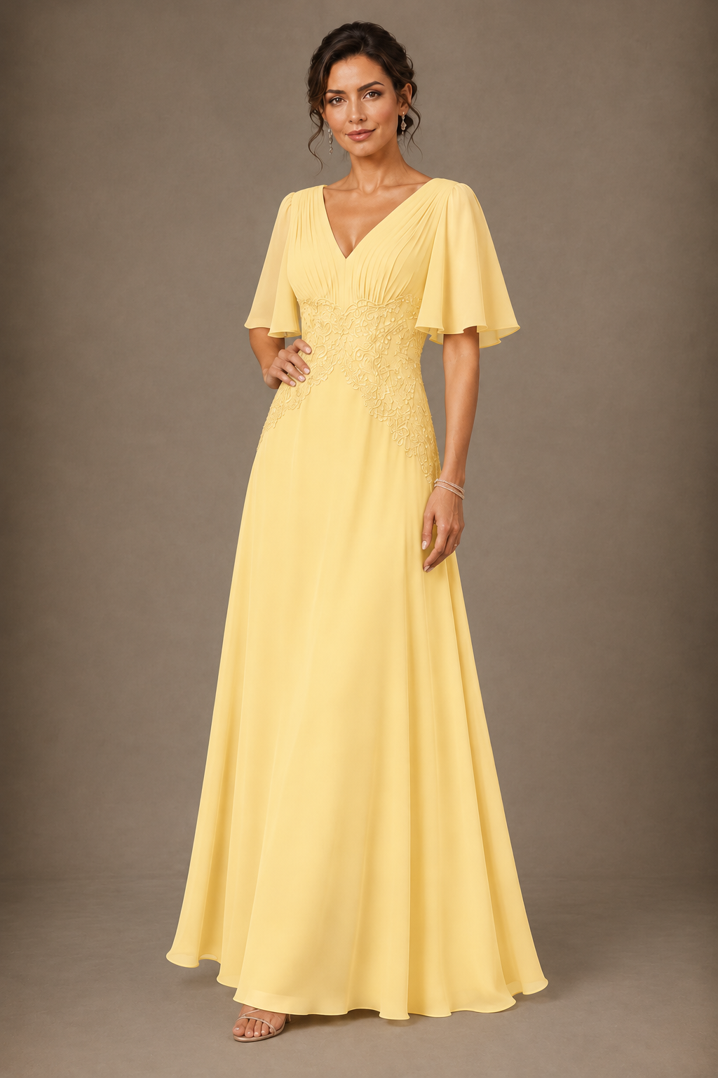 A-Line Chiffon Mother of the Bride Dress with Applique