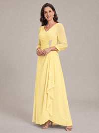 V-Neck Pleated Chiffon Mother of the Bride Dress with Flutter Sleeves