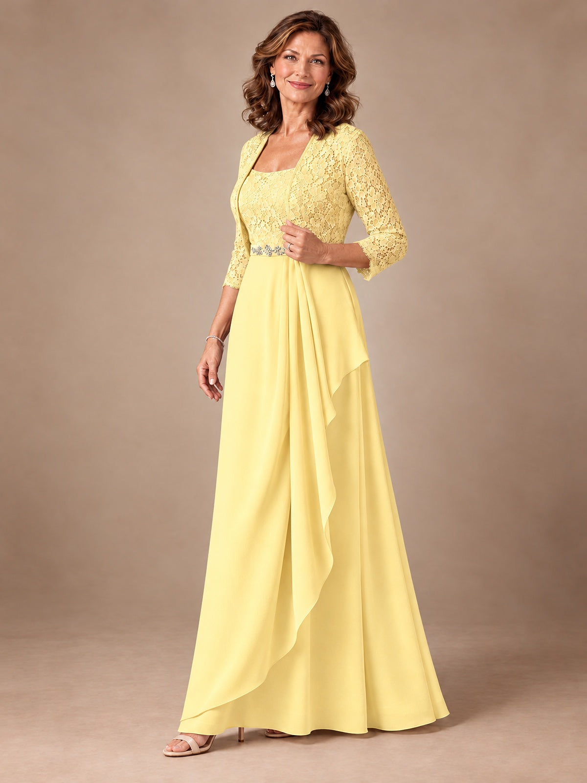 Blush Pink A-Line Mother of the Bride Dress with Lace Jacket and Ruffles