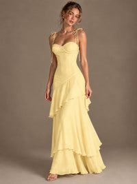 Spaghetti Strap Tiered Ruffles Chiffon Prom Dress