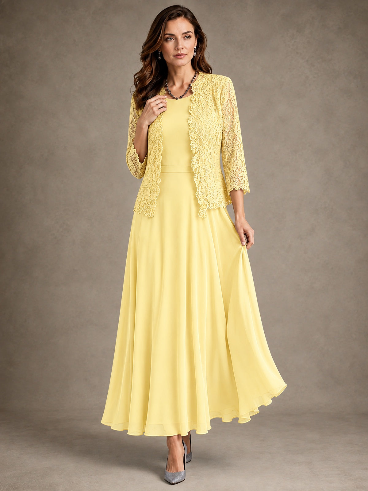 2-Piece Chiffon Mother of the Bride Dress with Lace Jacket