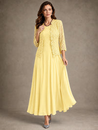 2-Piece Chiffon Mother of the Bride Dress with Lace Jacket