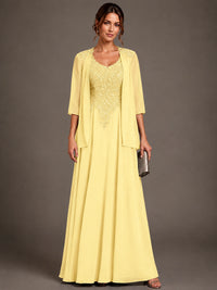 A-line 2 Pieces Chiffon Appliques Mother of The Bride Dresses with Jackets