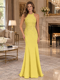 Halter Neckline Lace Appliques Mother of The Bride Dresses