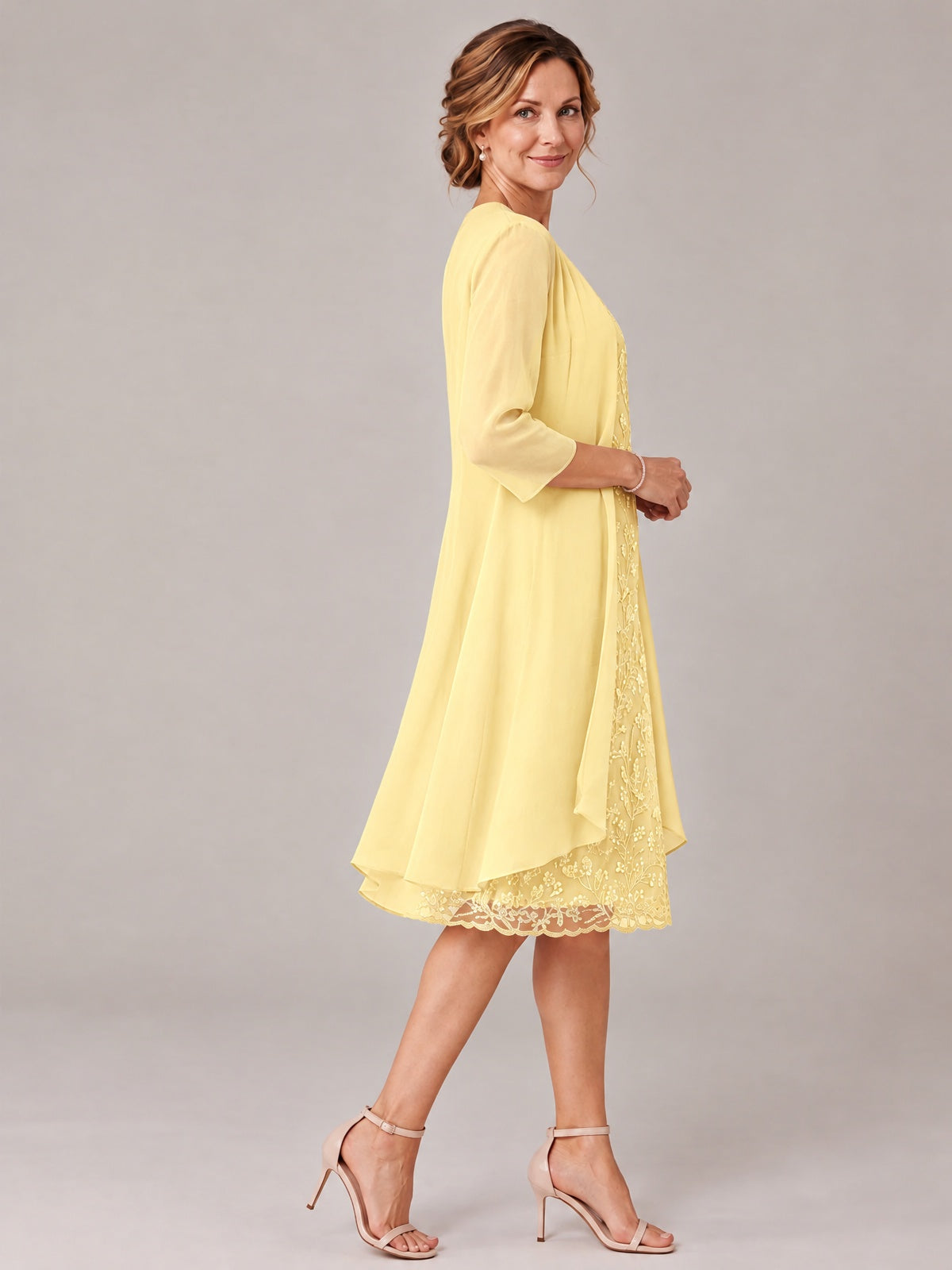 Tea Length Sequin Lace Mother of The Bride Dress with Chiffon Jacket