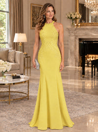 Halter Neckline Lace Appliques Mother of The Bride Dresses