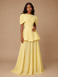 Yellow Cape Sleeve Maxi Dress with Peplum