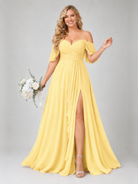 Off Shoulder Chiffon Bridesmaid Dress with Slit