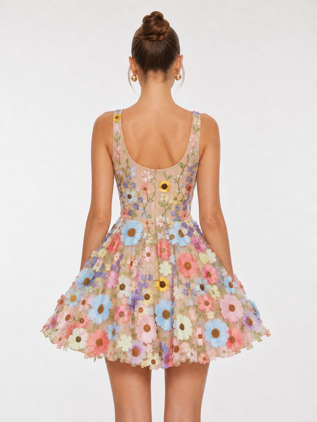 back view of Jovellee floral fit and flare mini dress