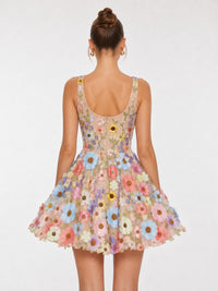 back view of Jovellee floral fit and flare mini dress
