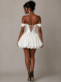 back view of Jovellee white satin corset mini dress