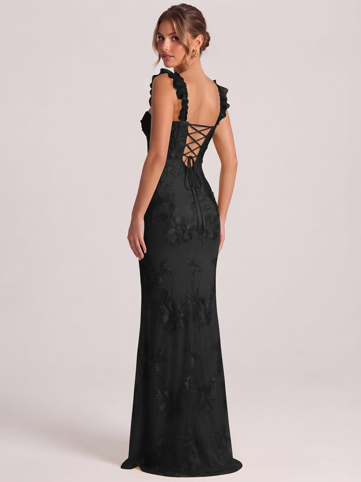 Sweetheart Floral Applique Corset Mermaid Prom Dress with High Slit