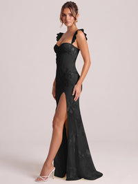 Sweetheart Floral Applique Corset Mermaid Prom Dress with High Slit