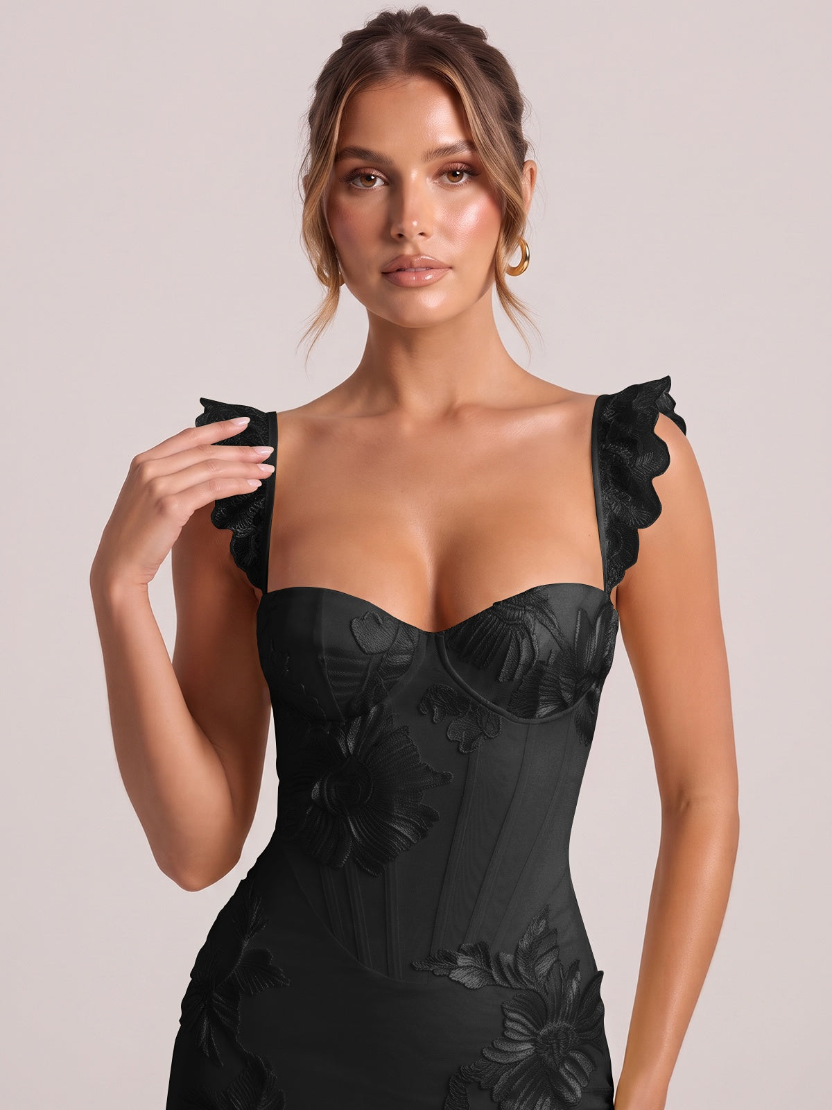 Sweetheart Floral Applique Corset Mermaid Prom Dress with High Slit