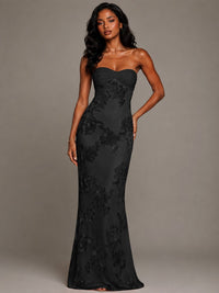 Strapless Floral Applique Mermaid Prom Dress